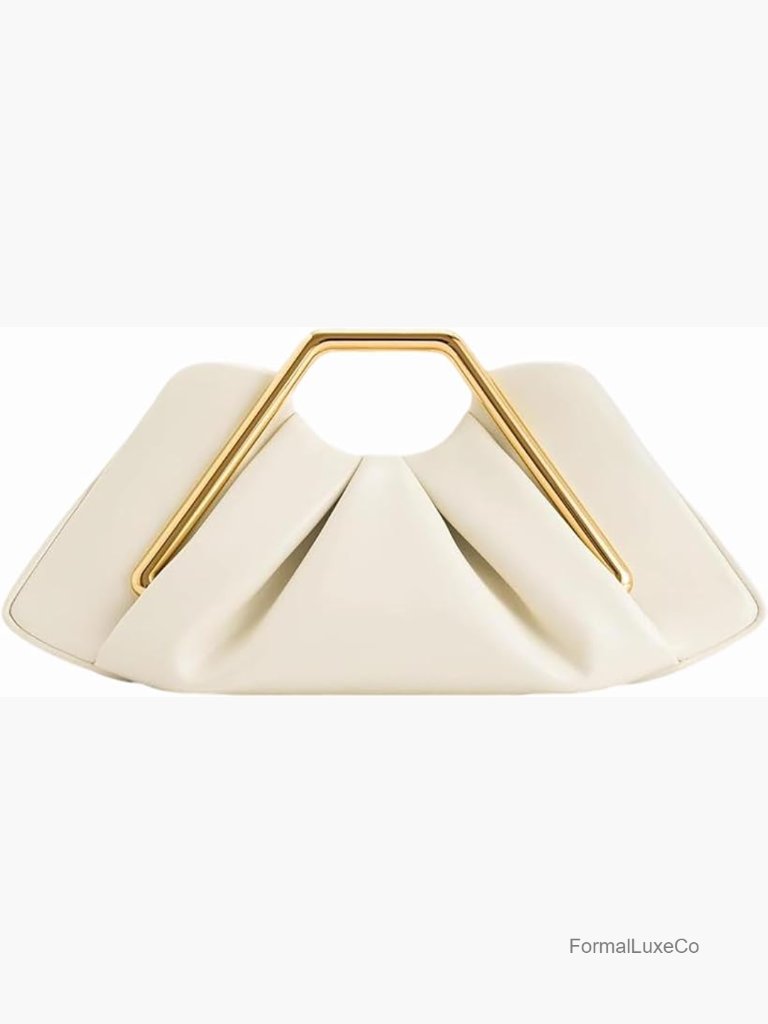 Cloud-Shaped Pleated Clutch Leather Handbag Mini Evening Purse Magnetic Snap